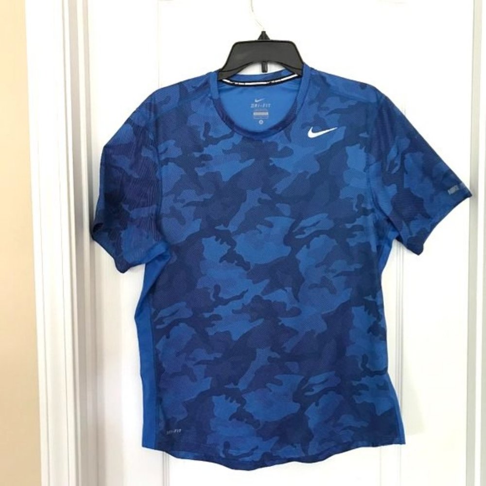 Nike Men's DriFit Running T-Shirt Blue Camo, M